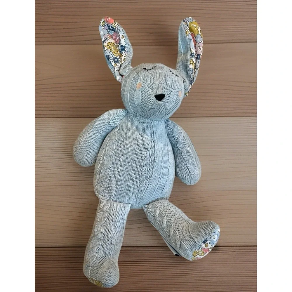 Pomme Cotton Blue Cable Knitted Bunny Rabbit Floral Ears‎ Stitched Eyes Nose 13
